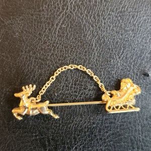 Signed Avon Santa and Reindeer Sleigh Stick Pin